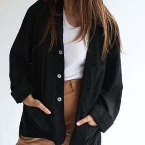 Vintage Black Overdye Classic Chore Jacket | Unisex Square Three Pocket Cotton F